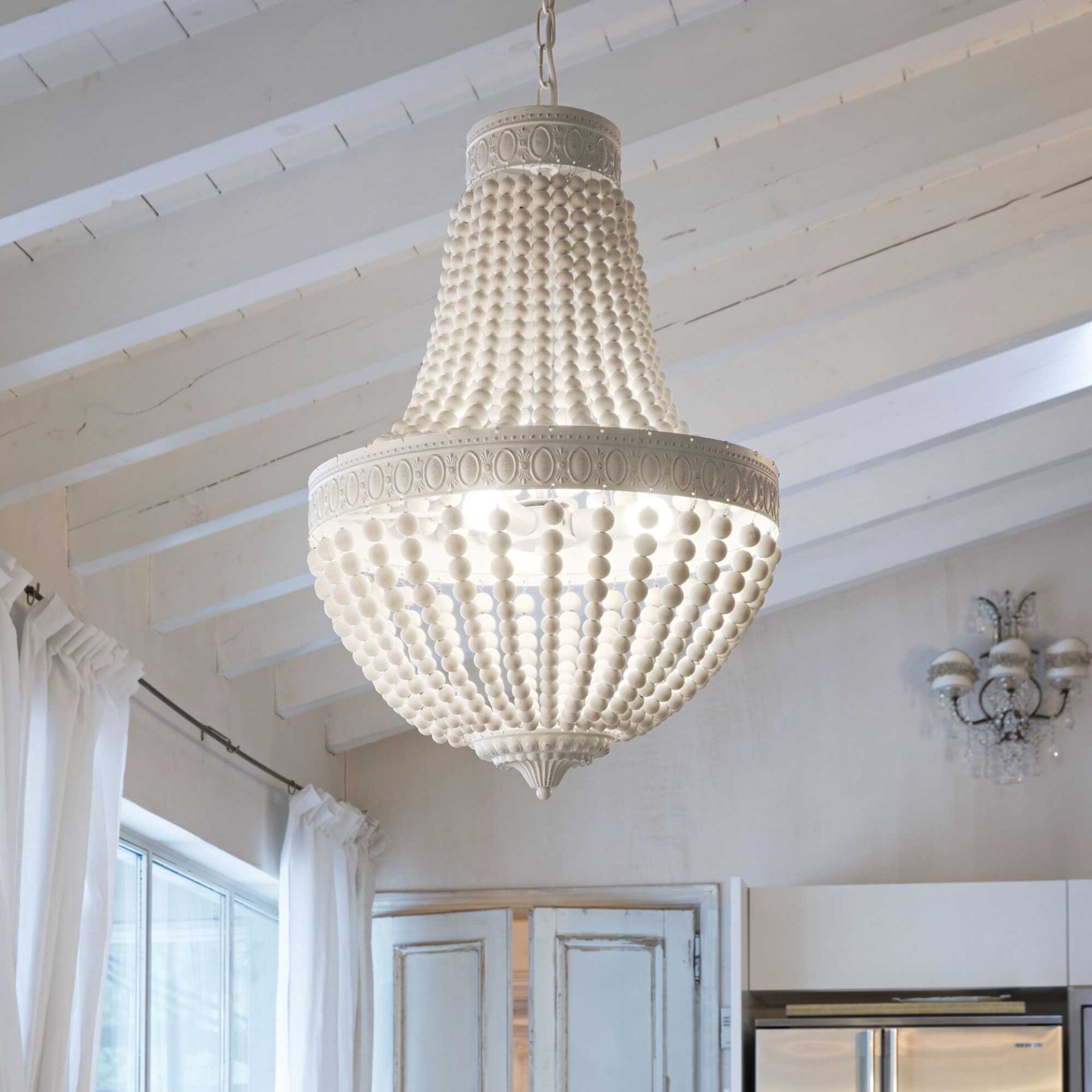 Monet suspension chandelier design lighting white metal wood modern classic shop Eliana Osito Valencia