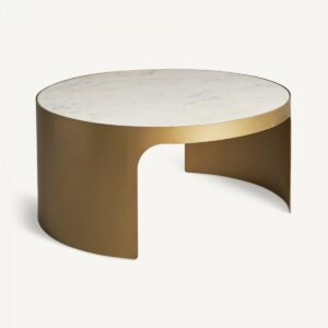 Dijon white marble and brass coffee table, for sale at the Decoration Insolite furniture store, El Osito, L'Eliana, Valencia