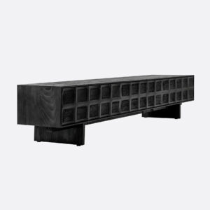 Mueble bajo TV RIJAL de madera teca negra maciza en venta en tienda de muebles en L'Eliana, El Osito, Valencia